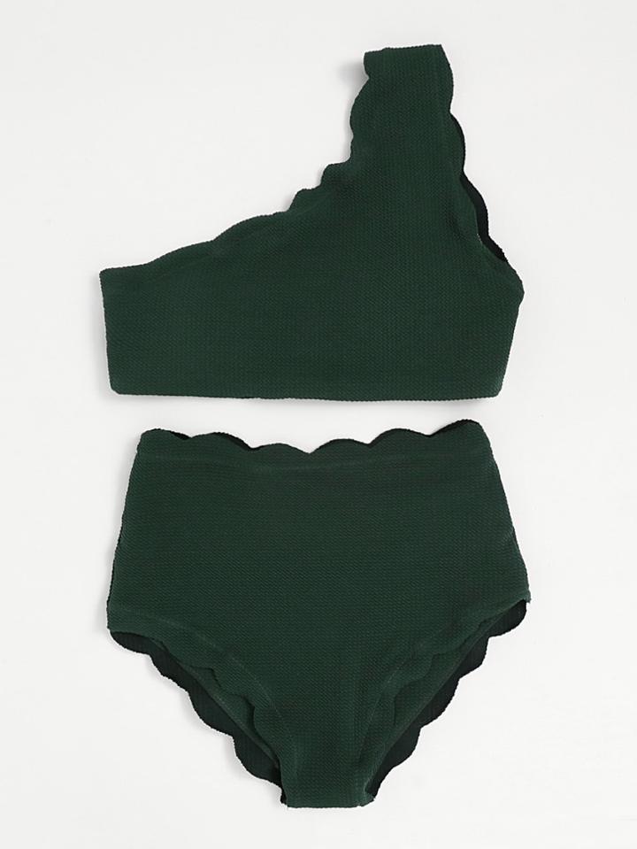 Shein Scalloped Trim One Shoulder High Waist Bikini Set
