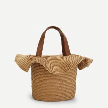 Shein Flounce Trim Straw Bucket Bag