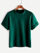 Shein Dark Green Mock Neck Cuffed T-shirt