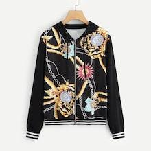 Shein Mixed Print Drawstring Jacket