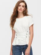 Shein Rolled Sleeve Eyelet Lace Up Corset Top