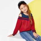 Shein Girls Cold-shoulder Striped Sweatshirt
