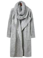 Shein Grey Pocket Long Sweater Coat With Scarf