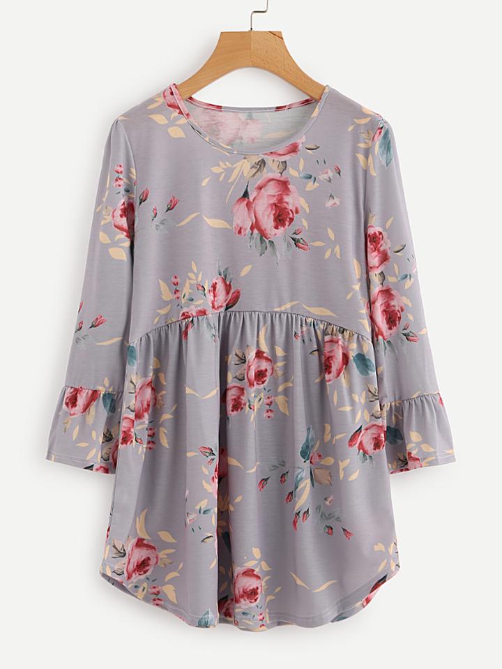 Shein Floral Print Random Babydoll Long Tee
