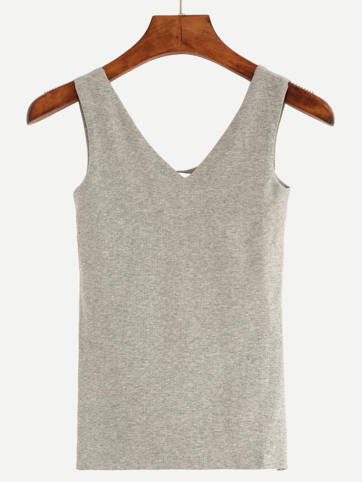 Shein V-neck Slub Tank Top - Grey