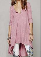 Rosewe Round Neck Pink High Low T Shirt Dress