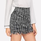 Shein Plaid Fringe Tweed Skirt