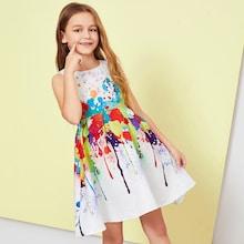 Shein Girls Zip Back Pleated Detail Dress