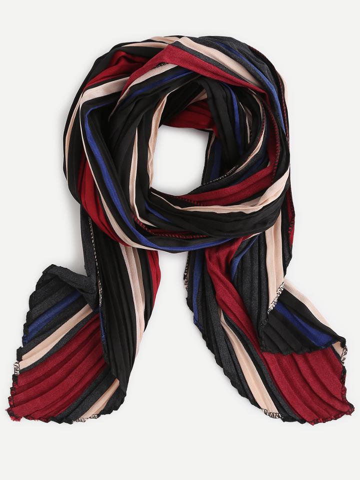 Shein Multicolor Folding Print Satin Stripe Scarf