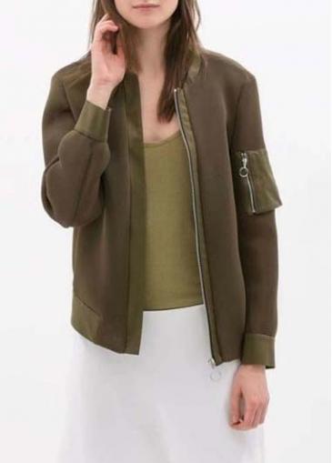 Rosewe Chic Brown Mandarin Collar Zipper Fly Woman Jacket
