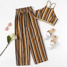 Shein Criss Cross Back Striped Cami With Pants
