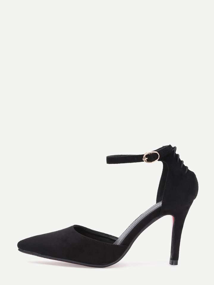 Shein Black Faux Suede Ankle Strap D'orsay Pumps