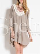 Shein Apricot Contrast Crochet Ruffle Cuff Shift Dress