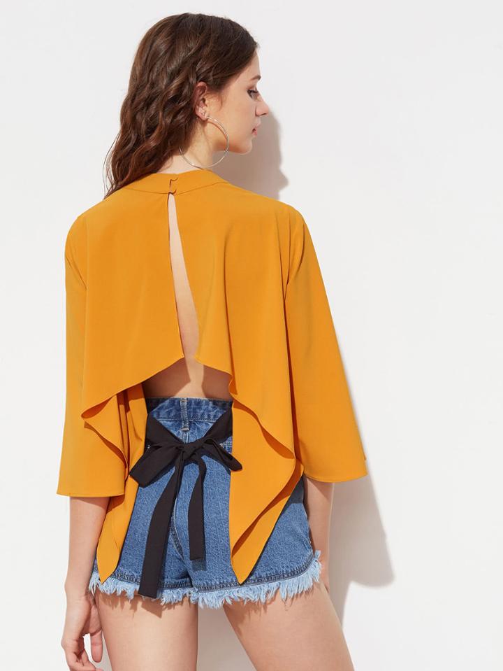 Shein Kimono Sleeve Split Back Hanky Hem Top