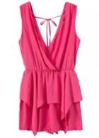 Rosewe Chiffon V Neck Sleeveless Pink Layered Romper