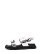 Shein Silver Peep Toe Bow Decorated Buckle Strap Sandals