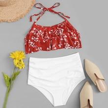 Shein Random Calico Print Ruffle Bikini Set
