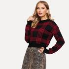 Shein Round Neck Plaid Crop Jumper