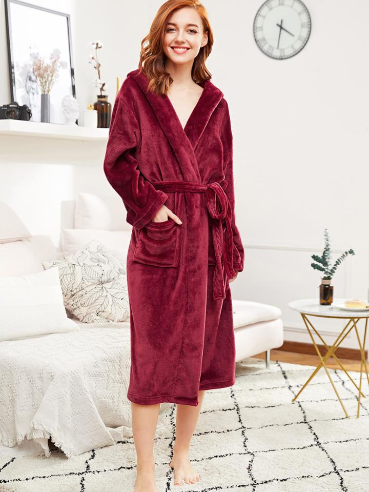 Shein Self Tie Hooded Plush Robe
