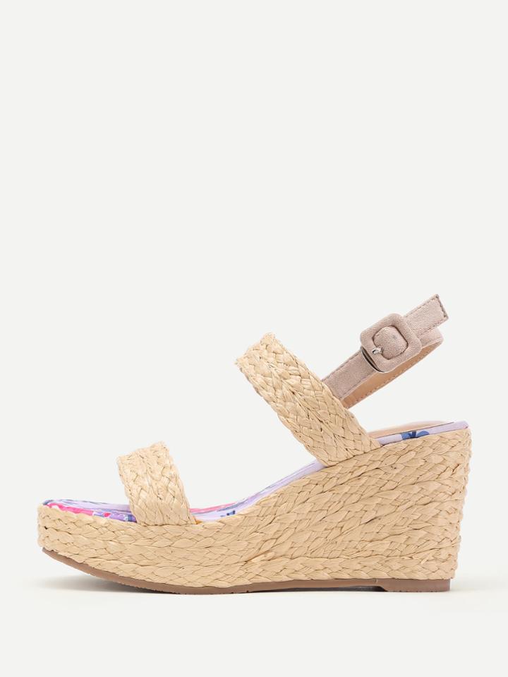 Shein Open Toe Platform Straw Wedge Sandals