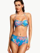 Shein Pink Floral Print High Waist Bikini Set - Blue