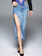 Shein Blue Split Denim Long Skirt