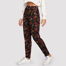 Shein Elastic Waist Drawstring Floral Pants