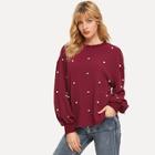 Shein Pearl Embellished Drop Shoulder Pullover