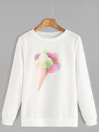 Shein White Ice Cream Print Sweatshirt