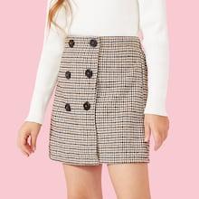 Shein Girls Double Button Houndstooth Skirt