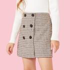 Shein Girls Double Button Houndstooth Skirt