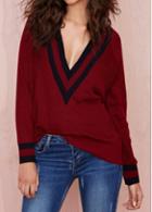 Rosewe V Neck Loose Wine Red Knitwear