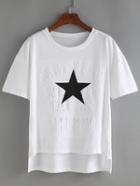 Shein Dip Hem Split Star Print Embossed T-shirt