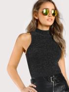 Shein Mock Neck Ribbed Glitter Top