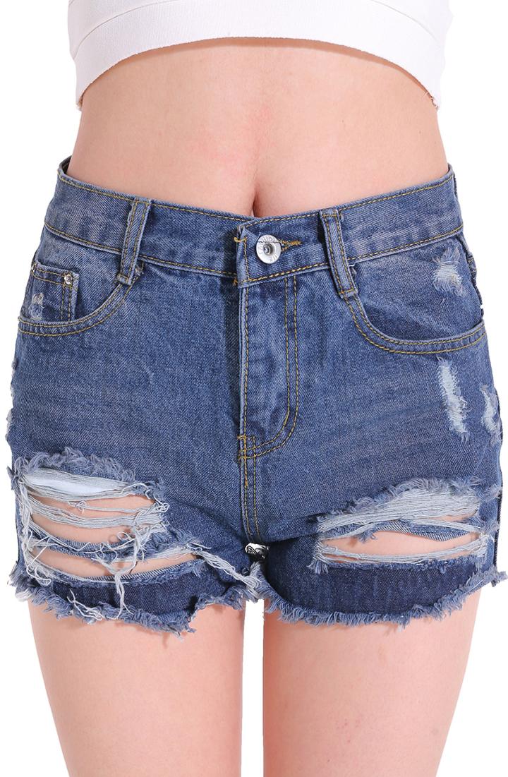 Shein Blue Ripped Denim Shorts