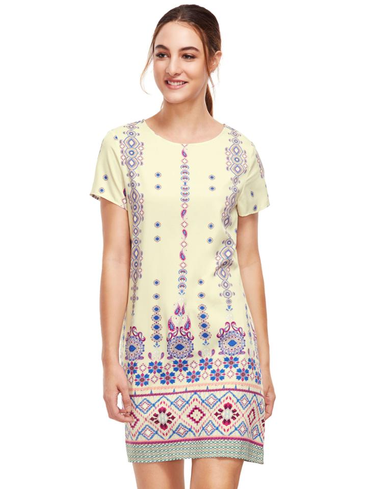 Shein Apricot Aztec Print Shift Dress