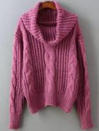 Shein Rose Red High Neck Cable Knit Sweater