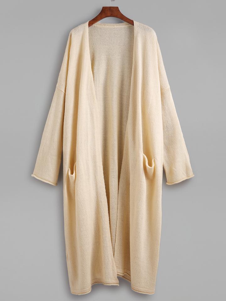 Shein Apricot Drop Shoulder Longline Sweater Coat With Pocket