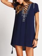 Shein Lace Up Print Front Shift Dress