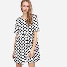 Shein Frill Cuff Smock Polka Dot Dress