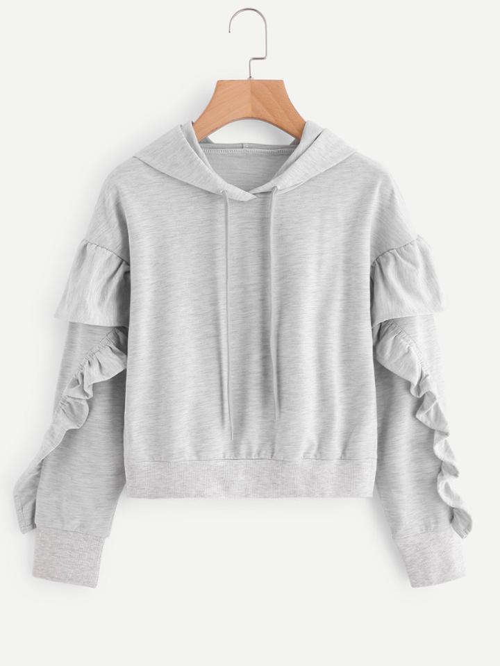 Shein Flounce Trim Heather Knit Hoodie