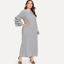 Shein Plus Tiered Ruffle Sleeve Marled Dress