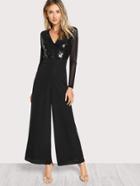 Shein Sequin Bodice Wide Leg Jumpsuit