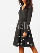 Shein Black Applique A Line Dress