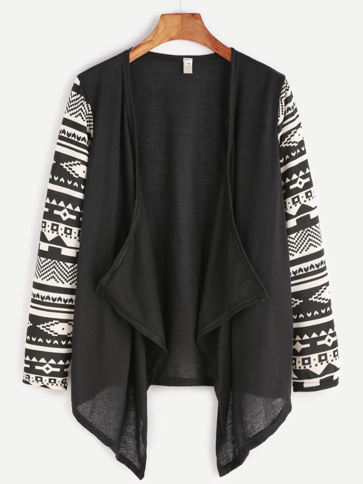 Shein Contrast Geo Print Sleeve Drape Front Coat