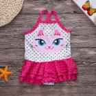 Shein Girls Polk Dot Cat Print Ruffle Hem Swimsuit