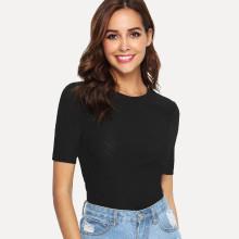 Shein Striped Cuff Ribbed Knit Tee