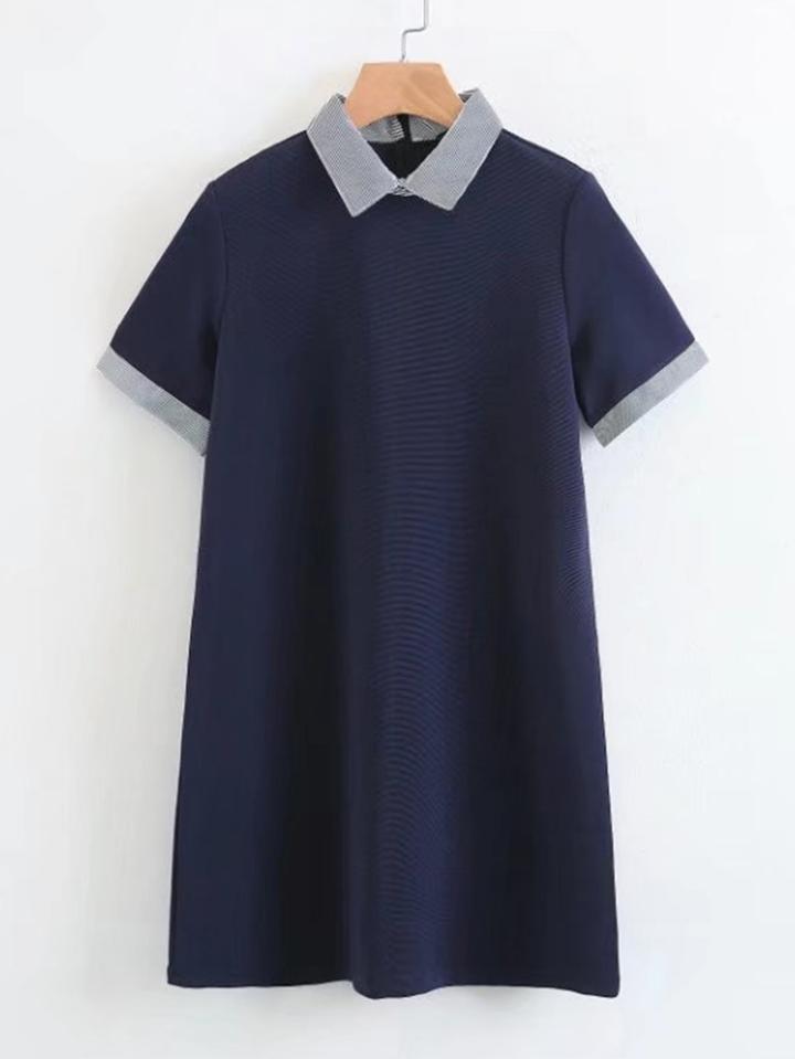 Shein Contrast Striped Trim Polo Shirt Dress