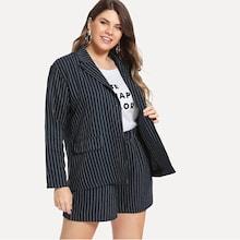 Shein Plus Single Breasted Striped Blazer With Shorts