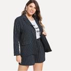 Shein Plus Single Breasted Striped Blazer With Shorts
